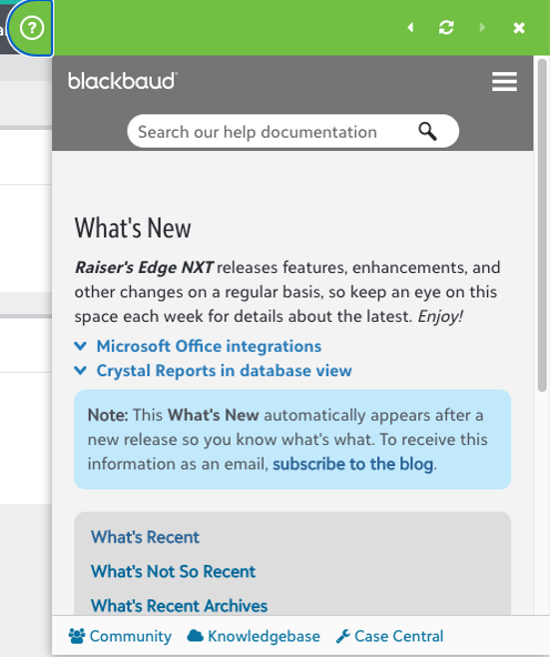 The deprecated Blackbaud help widget