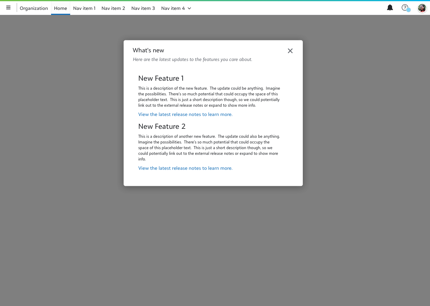Early modal concept with full What's New text